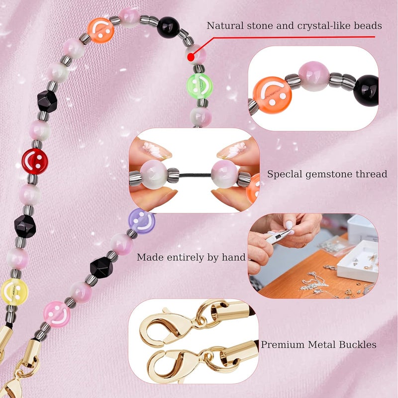 Lostars Store Marble Beaded Phone Wrist Strap,Detachable Phone Bracelet Strap with Tether Tab,Hands-Free Wristlet Strap (Colorful Smiley Face) - Image 3